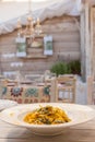 Close up of fresh pasta with lentil Royalty Free Stock Photo