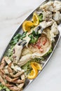 Gourmet fresh whole crab with seafood cream mousse meal