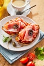 Gourmet fried tostada with prosciutto ham