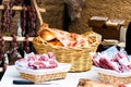 Gourmet gastronomy, salami, dried sausages and artisan bread
