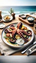 Gourmet Grilled Octopus by the Sea, AI Generated