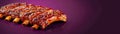 Gourmet Grilled Ribs Coated with Barbecue Sauce on a Purple Background