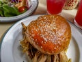 Gourmet hamburger at table