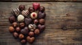 Gourmet handmade round assorted chocolates in a heart shape Royalty Free Stock Photo