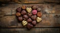 Gourmet handmade round assorted chocolates in a heart shape Royalty Free Stock Photo