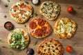 Gourmet Homemade Assorted Wood Fired Pizzas Royalty Free Stock Photo