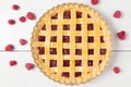 Gourmet homemade raw raspberry pie with jam on