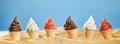 Gourmet ice-cream on a tropical beach in summer Royalty Free Stock Photo