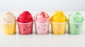 Gourmet italian sorbet ice cream in individual cups, top view, variety of flavors Royalty Free Stock Photo