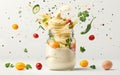 Gourmet Jarred Mayonnaise and Veggies, Isolated on White Background, Generative Ai