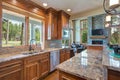 Gourmet kitchen boasts a curved kitchen hood