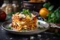 gourmet lasagna with fresh ingredients and creamy ricotta cheese