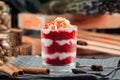 Gourmet layer dessert parfait red velvet cake