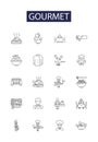 Gourmet line vector icons and signs. Cuisine, Epicurean, Epicure, Palatable, Dainty, Gourmand, Tasty, Flavorsome outline