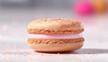 Gourmet macaroon stack, a sweet French indulgence on pink plate generated by AI