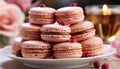 A gourmet macaroon stack, a sweet indulgence on a plate generated by AI