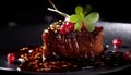 Gourmet meat plate, close up dessert, cooked freshness grilled chocolate generated by AI