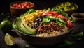 A gourmet Mexican taco plate with fresh ingredients and quinoa generated by AI