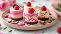 Gourmet Mini Chocolate Raspberry Cakes on Elegant Plate with Romantic Ambiance Royalty Free Stock Photo