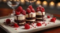 Gourmet Mini Chocolate Raspberry Cakes on Elegant Plate with Romantic Ambiance Royalty Free Stock Photo