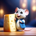 Gourmet Mouse Delight: A Cute Tiny Mouse Holding a Piece of Luxury Cheese, Evoking the Charm of Pixar\'s Ratatouille