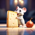 Gourmet Mouse Delight: A Cute Tiny Mouse Holding a Piece of Luxury Cheese, Evoking the Charm of Pixar\'s Ratatouille