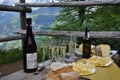 Gourmet pick nick in the mountains. Prosecco, bread and cheese