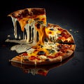 Gourmet pizza slice baked close up on wood ,generative AI Royalty Free Stock Photo