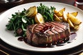 Gourmet Plate Featuring Medium Rare Steak Sliced Against the Grain - Vibrant Steamed Vegetables on the Side