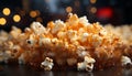 Gourmet popcorn, a movie snack, enjoyed in a dark theater generated by AI