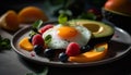 A gourmet salad plate with fresh organic vegetables and berries generated by AI Royalty Free Stock Photo