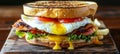 Gourmet sandwich with poached eggs in professional food photography for culinary enthusiasts