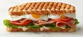 Gourmet sandwich with poached eggs in professional food photography for exquisite presentation