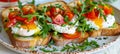 Gourmet sandwich showcasing poached eggs in stunning professional food photography