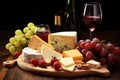 Gourmet Sausages, Cheeses and Delicacies on Plate, Perfect Starter Selection, Low Light Ambience