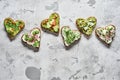 Gourmet selection of heart-shaped cicchetti, canapes or tapas Royalty Free Stock Photo