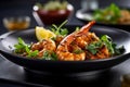Gourmet shrimps dish on a plate in restaurant Royalty Free Stock Photo