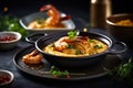Gourmet shrimps dish on a plate in restaurant Royalty Free Stock Photo
