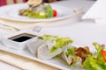 Gourmet Sliced Fresh Spring Rolls with Sauce Royalty Free Stock Photo