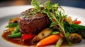 Gourmet steak served with fresh colorful vegetables Royalty Free Stock Photo