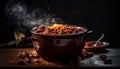 Gourmet stew cooked over natural flame generated by AI Royalty Free Stock Photo