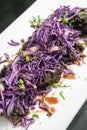 Gourmet stewed beef with marinated red cabbage sauerkraut dish in germany