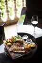 Sunday roast beef traditional british meal set on table Royalty Free Stock Photo