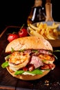 Gourmet Surf and Turf seafood and meat burger Royalty Free Stock Photo