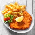 Gourmet Tasty Crumbled Schnitzel and Crispy Fries