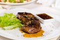 Gourmet Tender Juicy Grilled Meat on White Plate