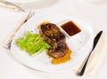 Gourmet Tender Juicy Grilled Meat on White Plate