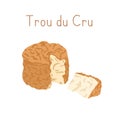 Gourmet Trou du Cru cheese with orange rind. Cut triangle piece of delicious French creamy soft chees. Colored flat