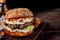 Gourmet walnut and cheese burger on wholegrain