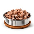 Gourmet Wet Dog Food in a Silver Bowl Isolated on White. Generative ai